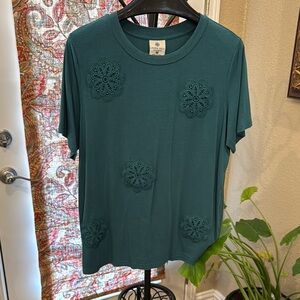 Laurie Felt Green Boxy Embellished T-Shirt